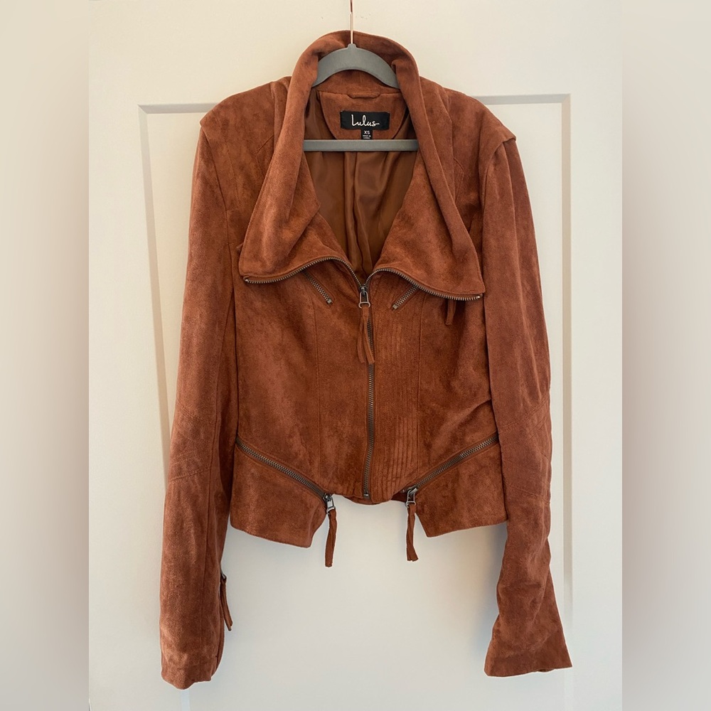 Lulu's Suede Moto Jacket in Rust Brown